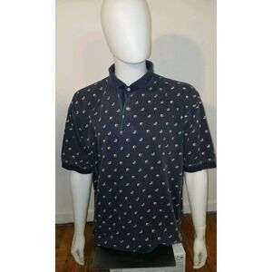 Woods and Gray Men's Polo Shirt  Size XXL  All Over USA  Print Golf Navy Blue